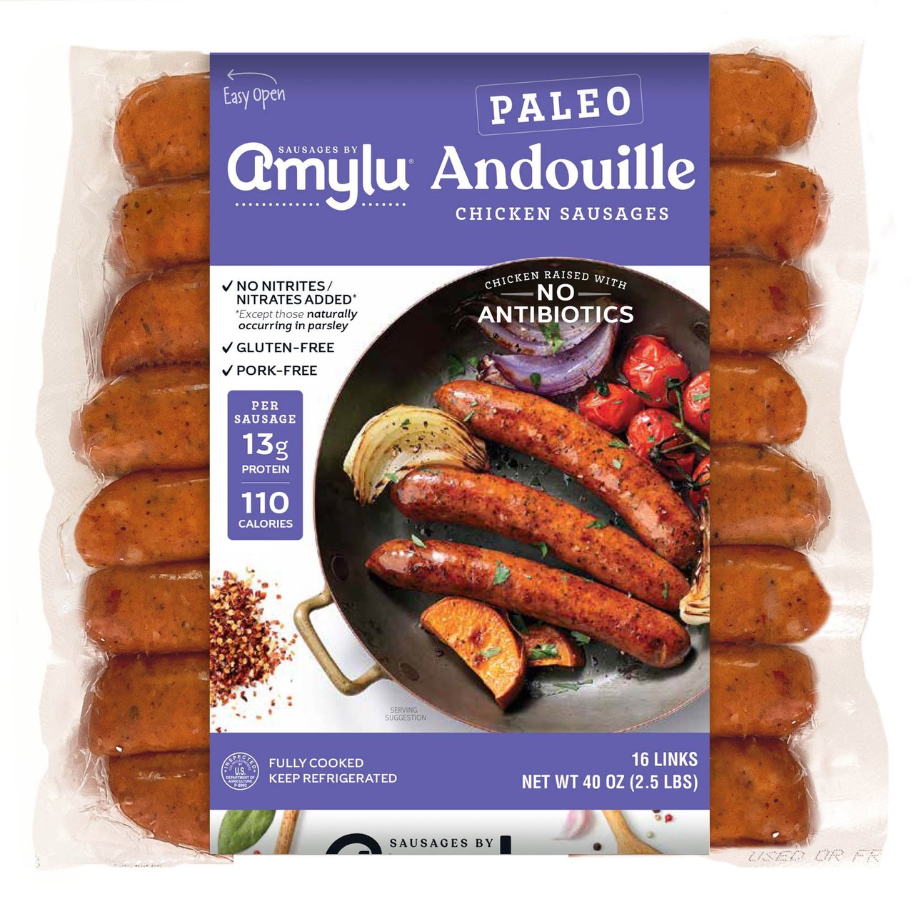 Amylu Antibiotic Free Paleo Andouille Sausage 40 oz (2.5 lbs)