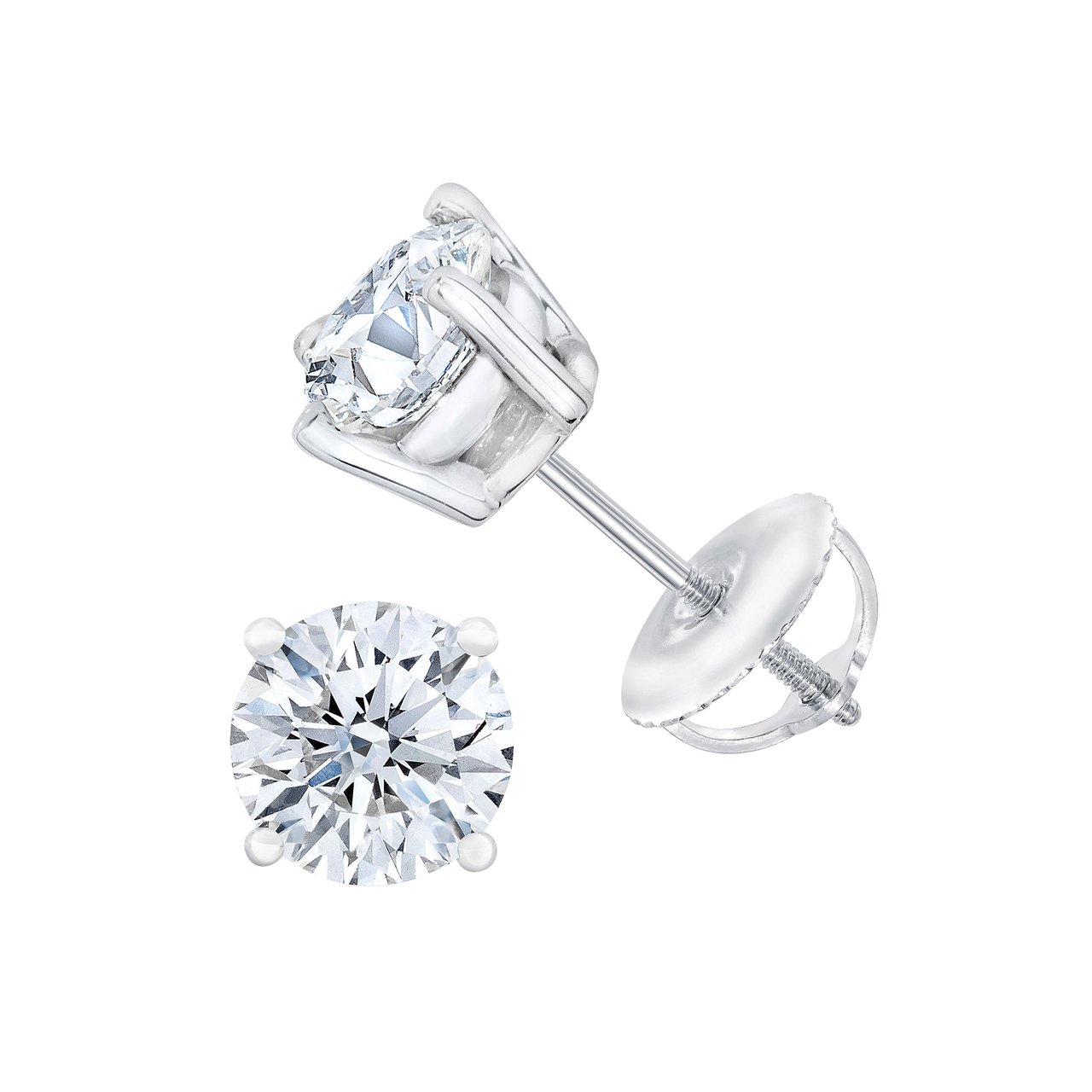 2.12 CTW Round Brilliant Diamond Platinum Stud Earrings, VVS2 Clarity, G Color - Image 1