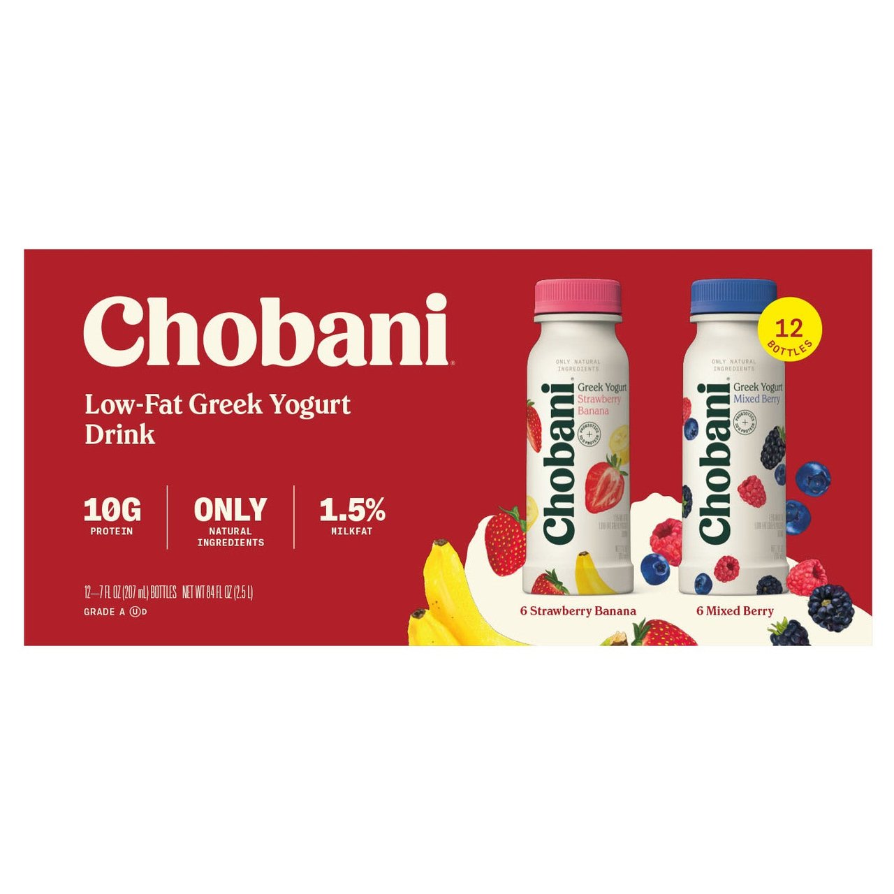 Chobani Drinkable Greek Yogurt, Variety Pack, 12 x 7 fl oz Bottles