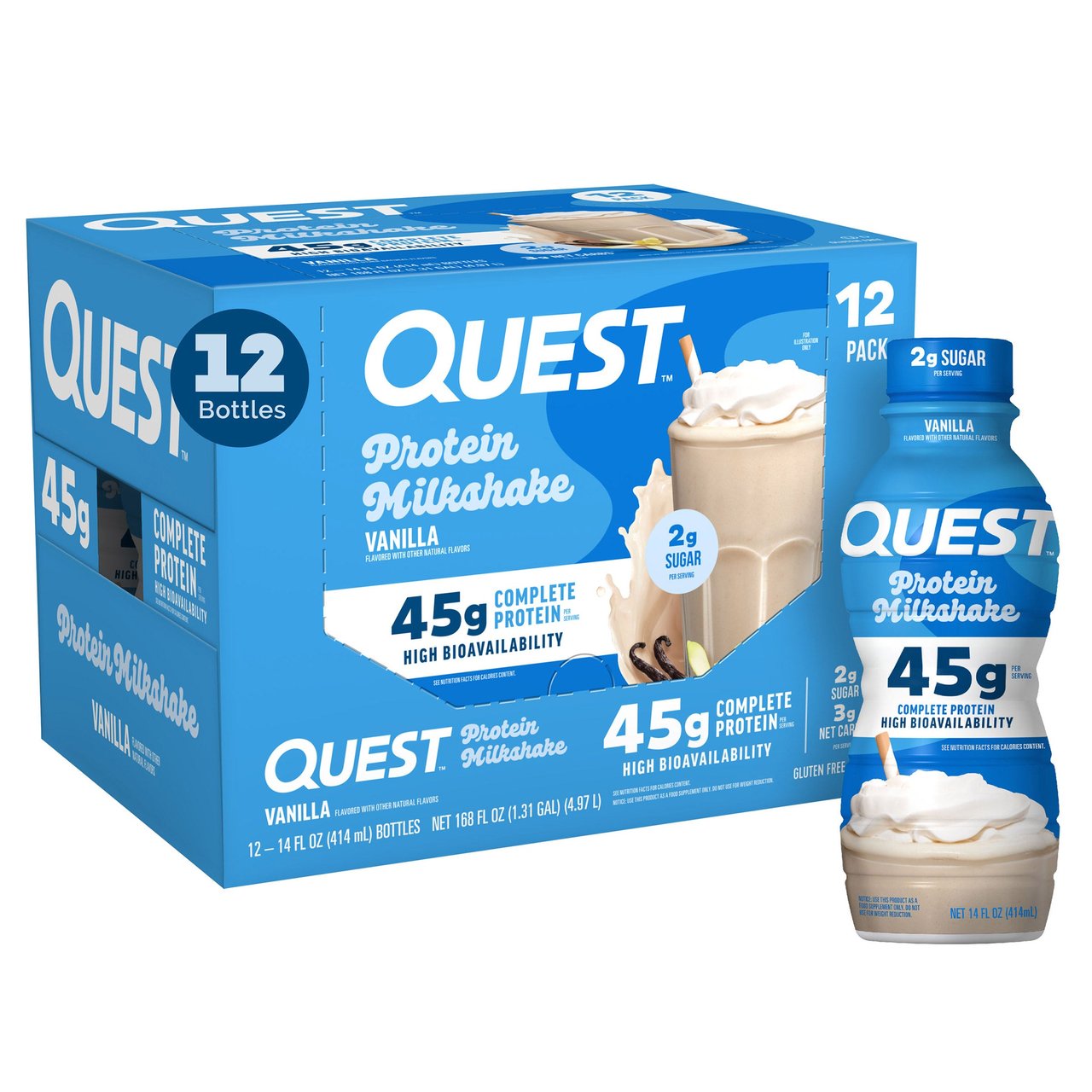 Quest Nutrition 45g Protein Milkshake, 14 fl oz, 12-Pack - Image 1