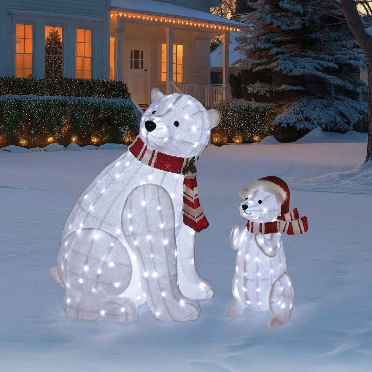 4' & 2.6' POLAR BEARS WITH LED TWINKLE LIGHTS SET OF 2 - Image 1