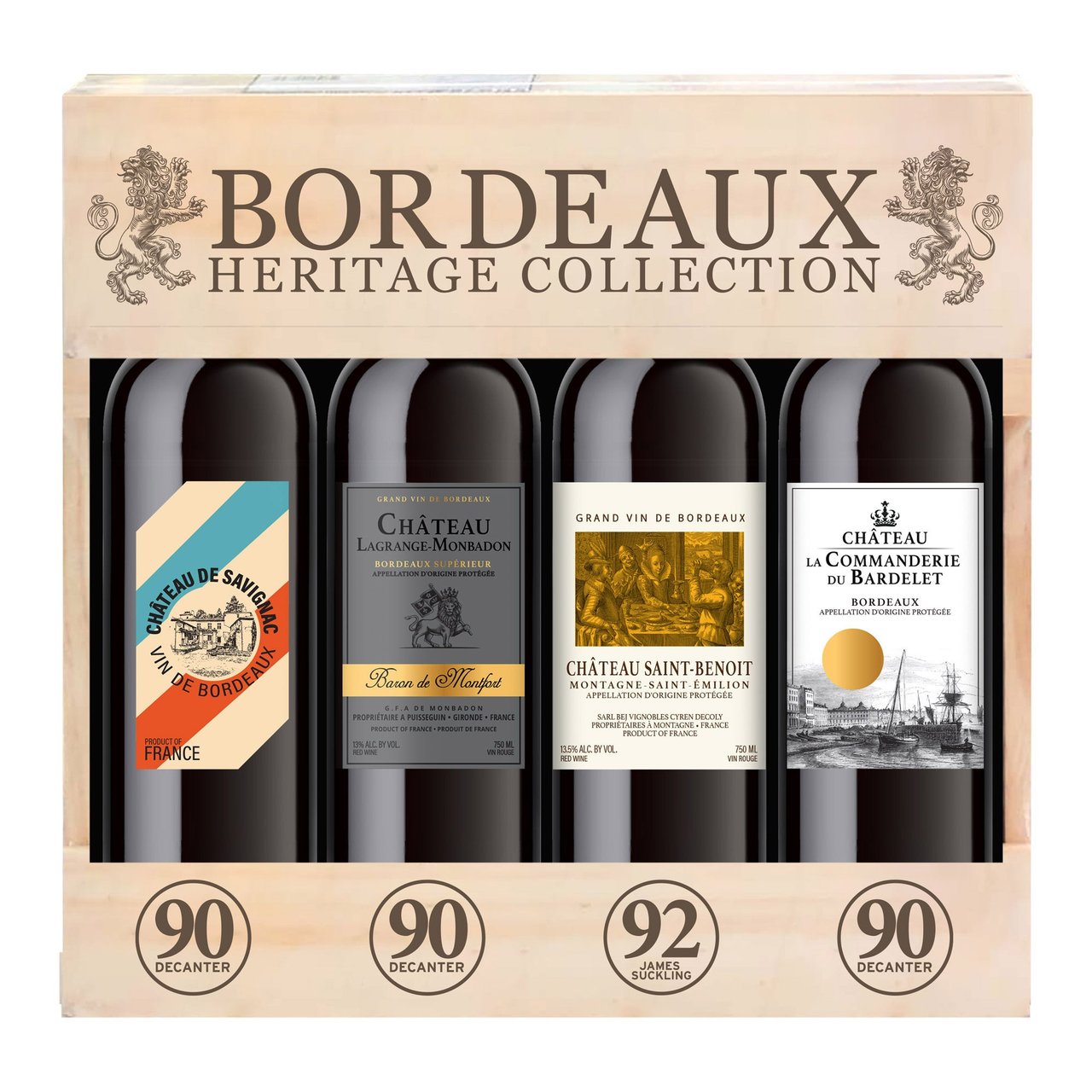 Bordeaux Heritage Collection Wood Box, 4 x 750ml Bottles - Image 1