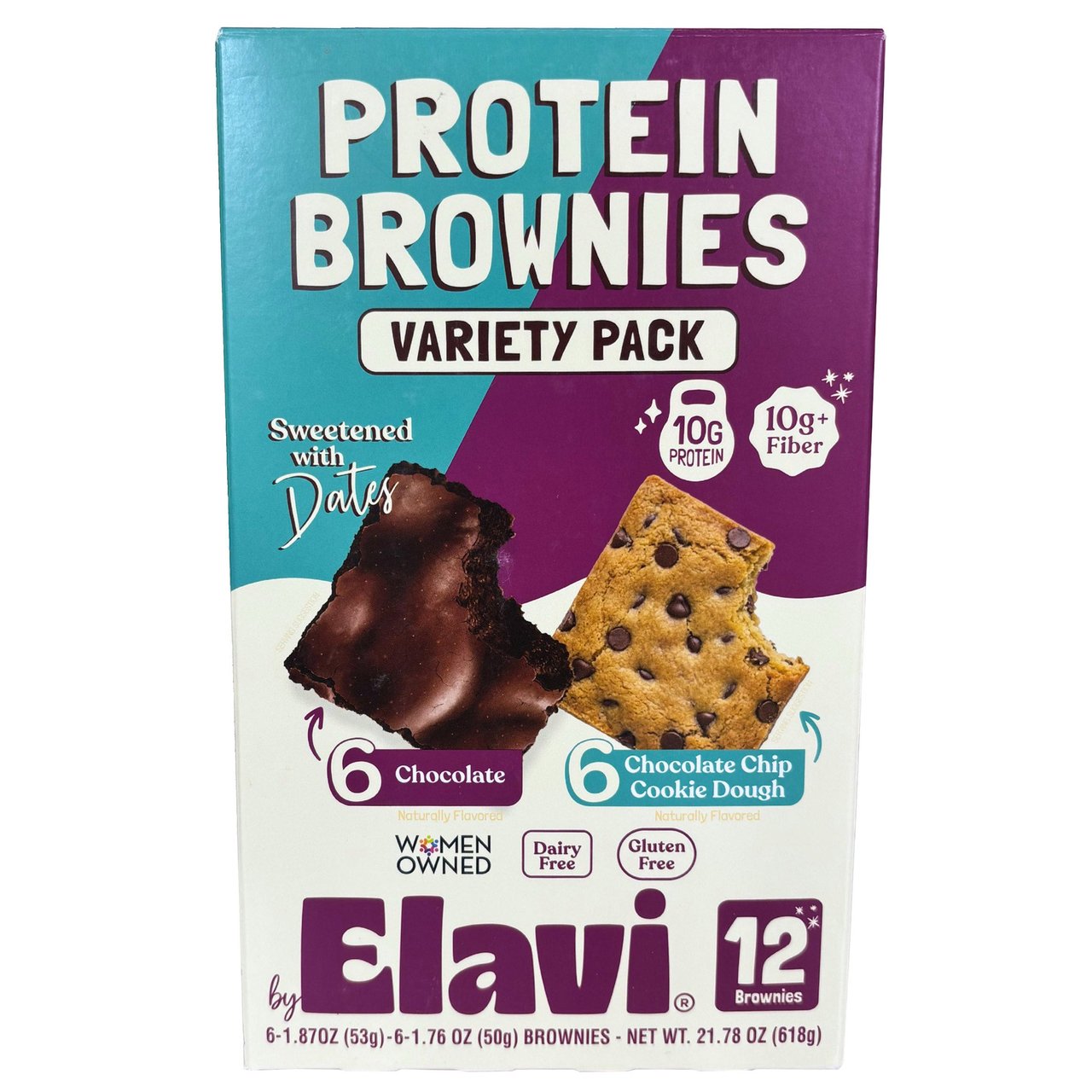 ELAVI Protein Brownie Chocolate + Chocolate Chip Variety, 12 CT - Image 1
