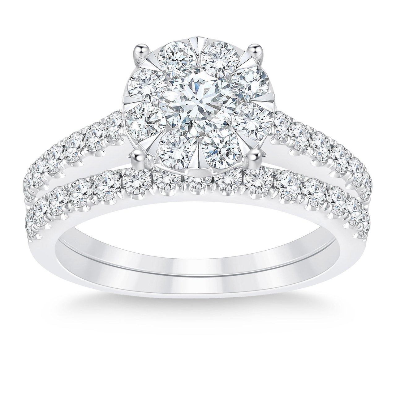14kt White Gold VS2 I 1.40 ctw Round Diamond Ring Set (0.40 ctr) - Image 1