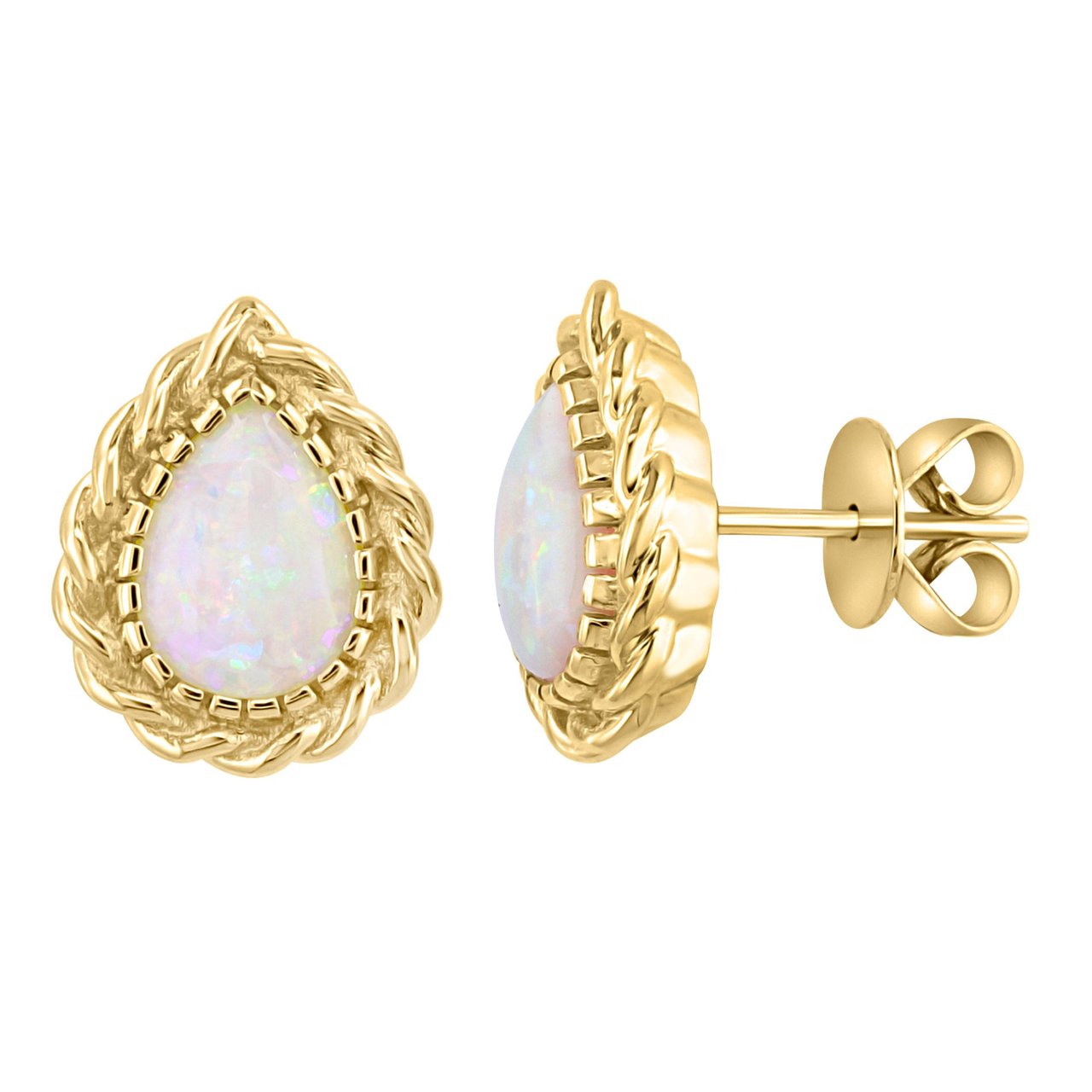 14kt Yellow Gold 8x6mm Australian Opal Earrings - Image 1