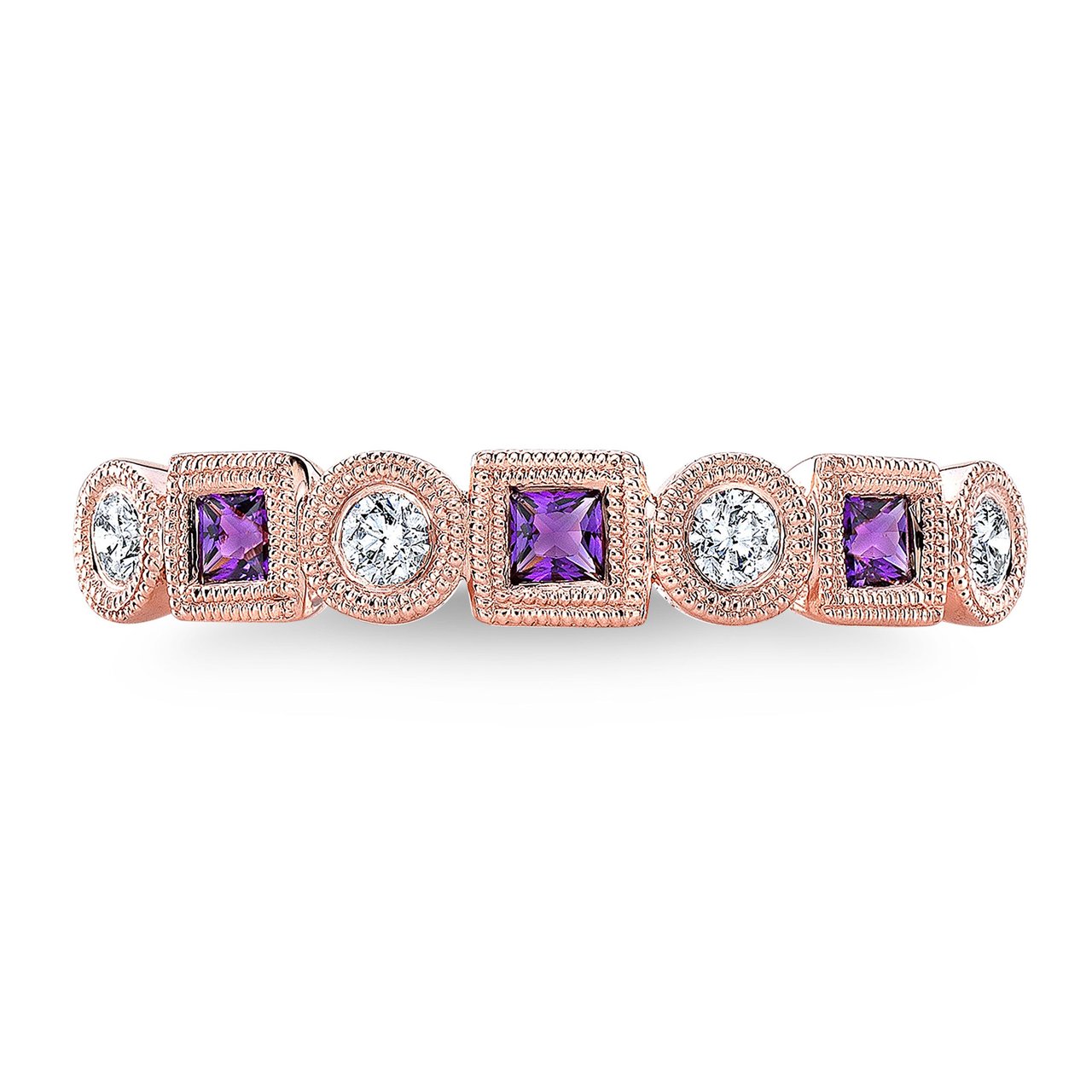 14kt Rose Gold 0.12ctw VS2, I Diamond and Amethyst Ring - Image 1