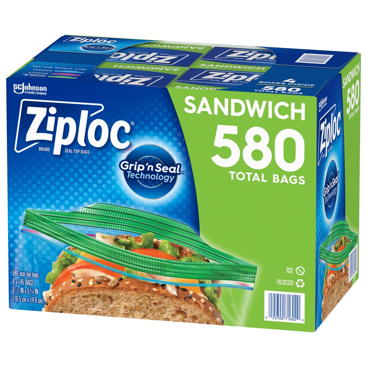 Ziploc Seal Top Sandwich Bags, 145-Count, 4-Pack (580 Total) - Image 1