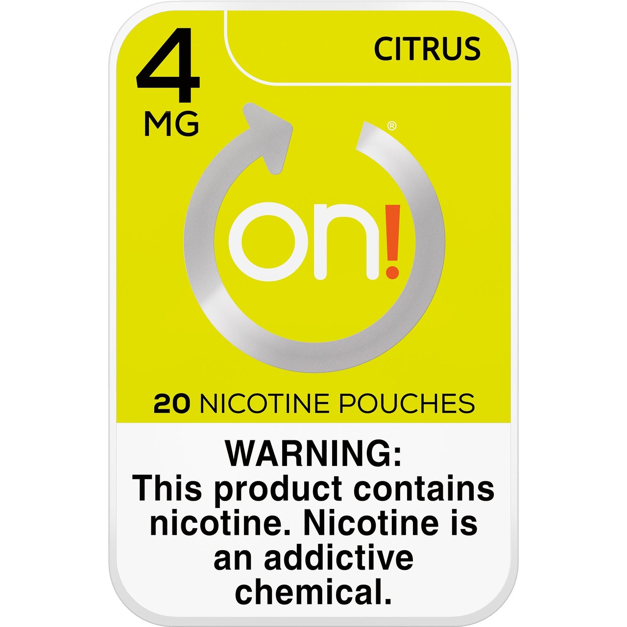On! Citrus 4mg Nicotine Pouches, 5-Pack, 20 Count - Image 1