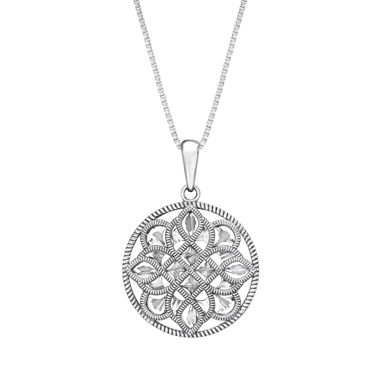 14kt White Gold Textured Design Medallion Pendant - Image 1