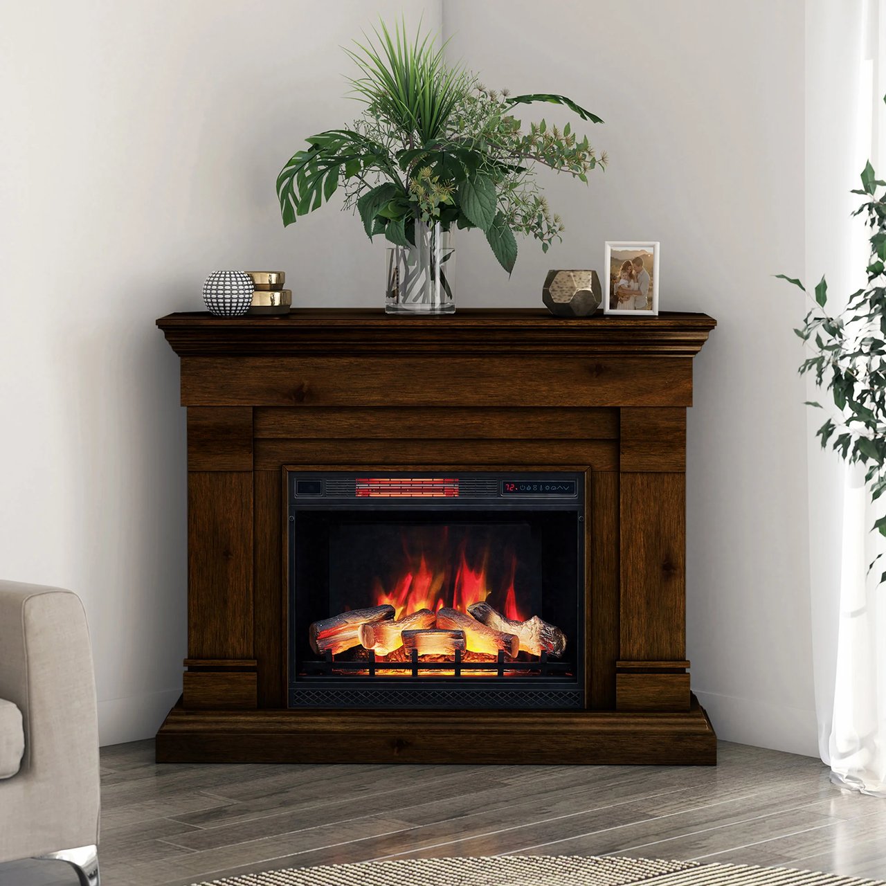 Tresanti Norah 52.9" Mantel with Corner Extension and ClassicFlame Electric Fireplace - Image 1