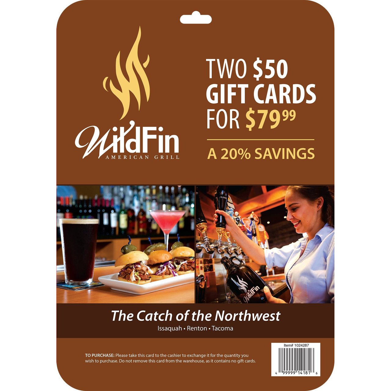 WildFin American Grill 2/$50 Gift Cards (Non-Refundable)