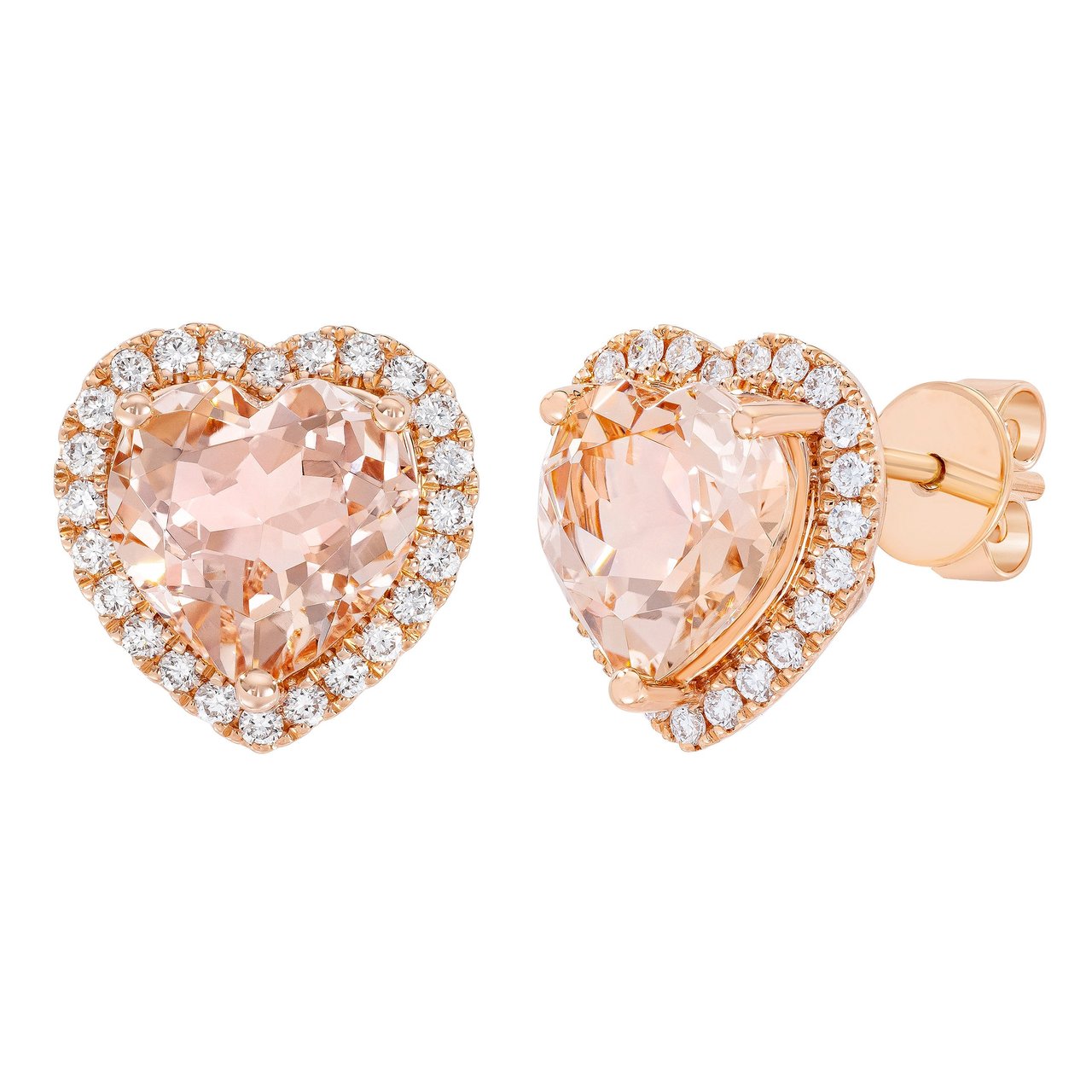 14kt Rose Gold VS2 I 0.25 CTW Diamond and Morganite Heart Earrings - Image 1