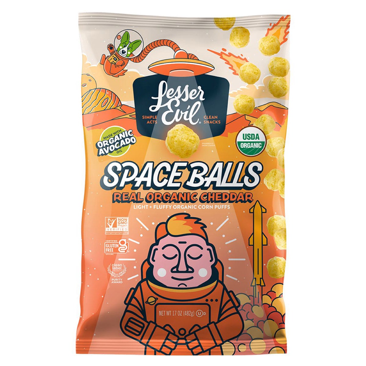 LesserEvil Organic Cheddar Space Balls 17 oz - Image 1