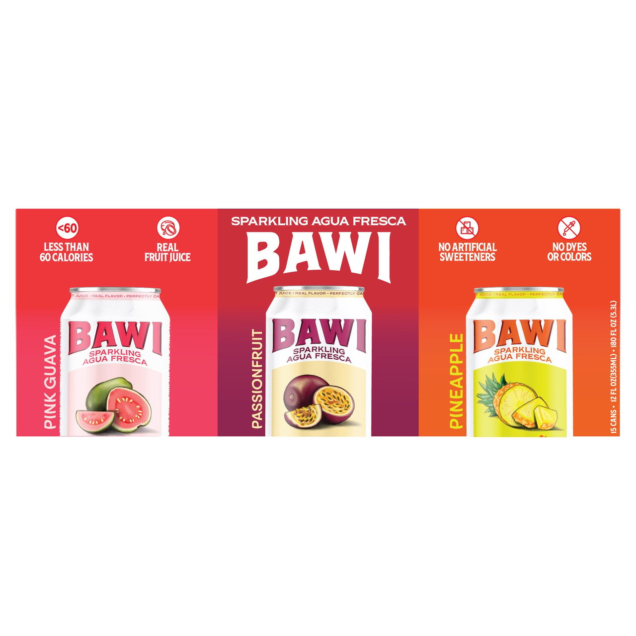 Bawi Agua Fresca Sparkling Water Variety Pack, 15 CT / 12 OZ - Image 1