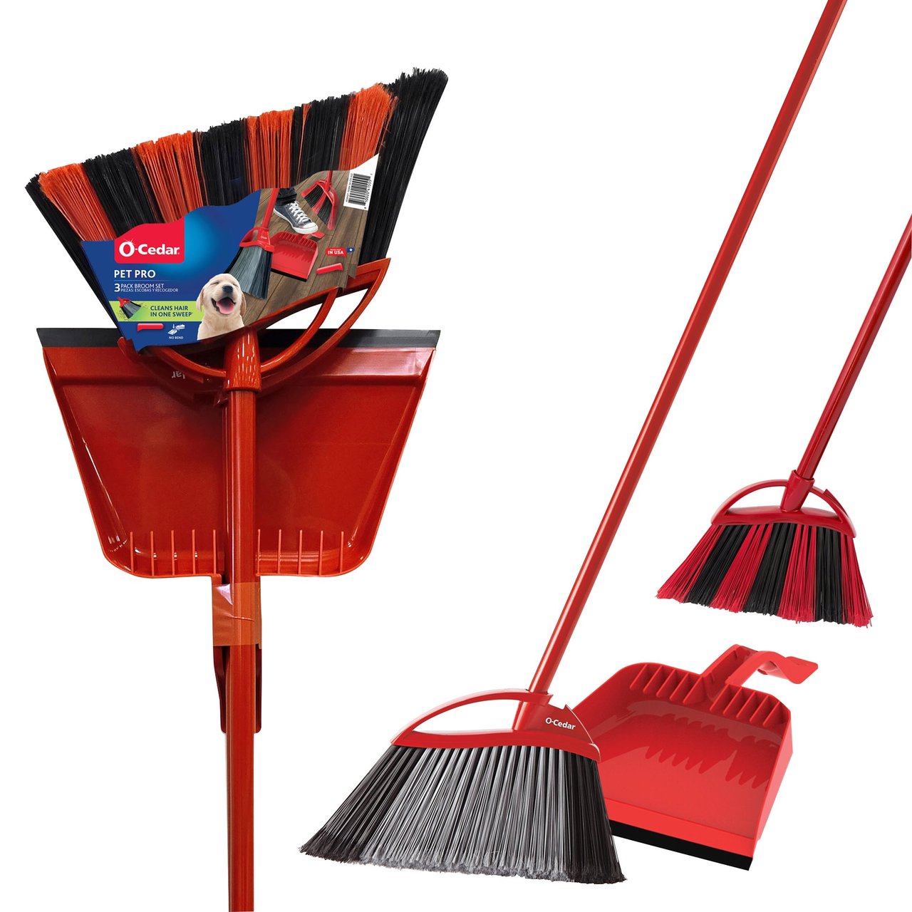 O-Cedar PowerCorner Pet Pro Broom 3-Piece Set - 2 Brooms + Dust Pan - Image 1