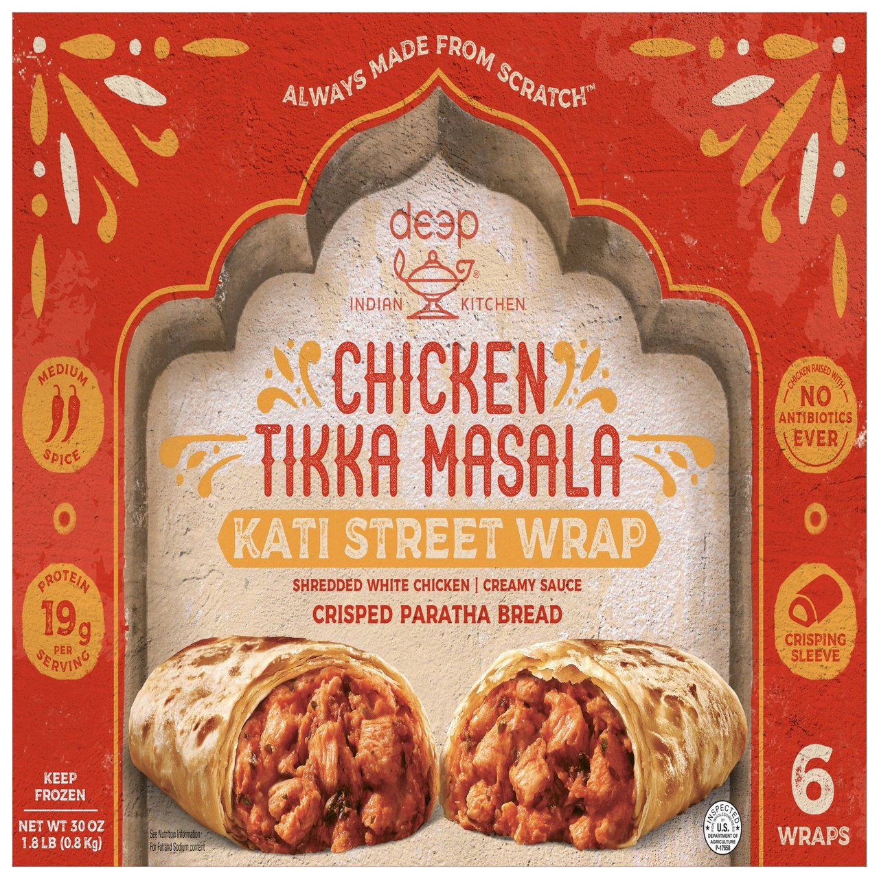 Deep Indian Kitchen Tikka Masala Kati Street Wrap, 6 Count, 30 Ounces - Image 1