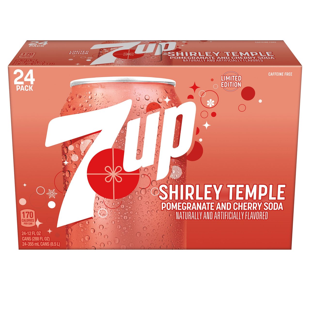 7UP Shirley Temple Pomegranate and Cherry Soda, 24-Pack / 12 fl oz Cans (9 Qts) - Image 1