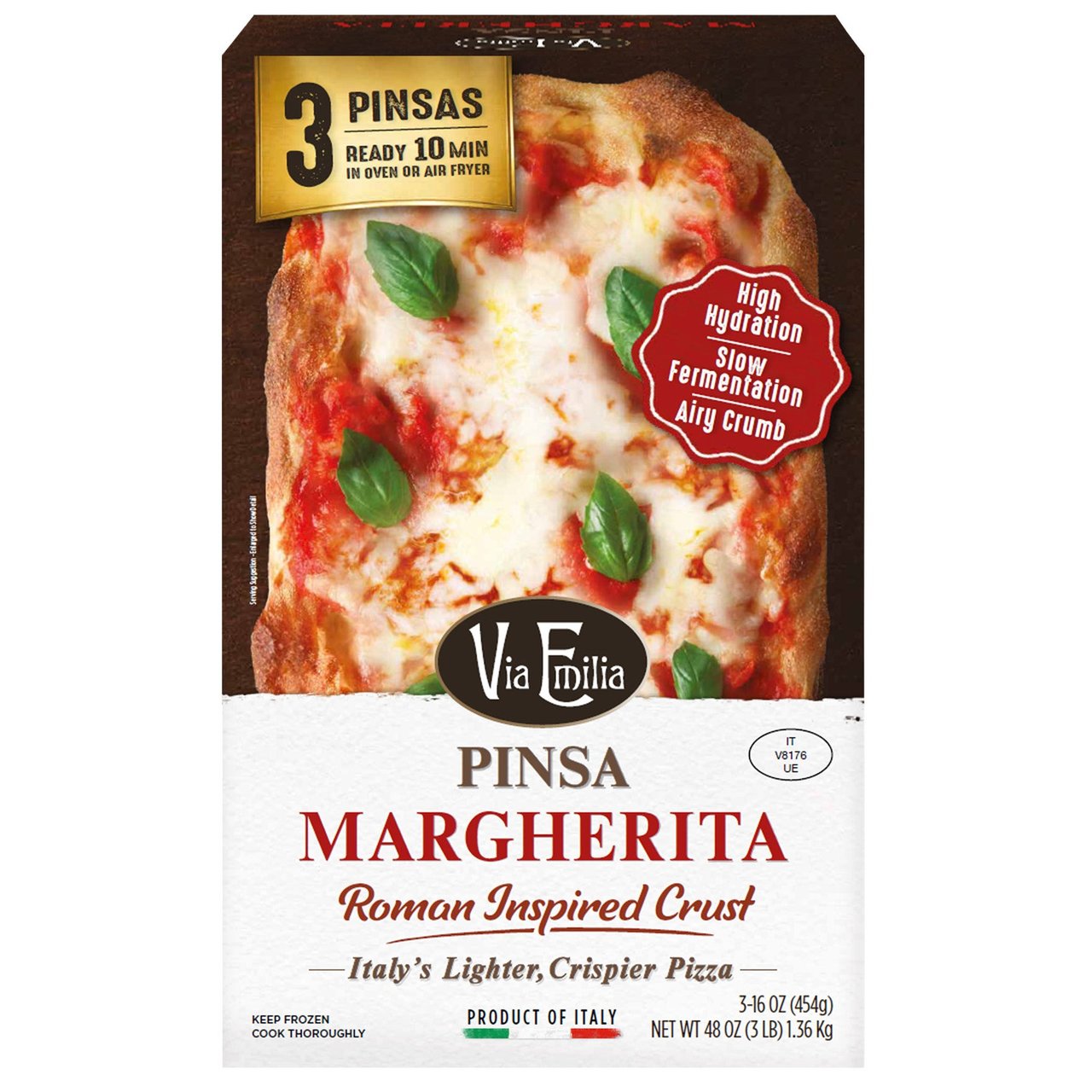 Emilia Margherita Extra Cheese Italian Pinsa, 3 x 16 oz - Image 1