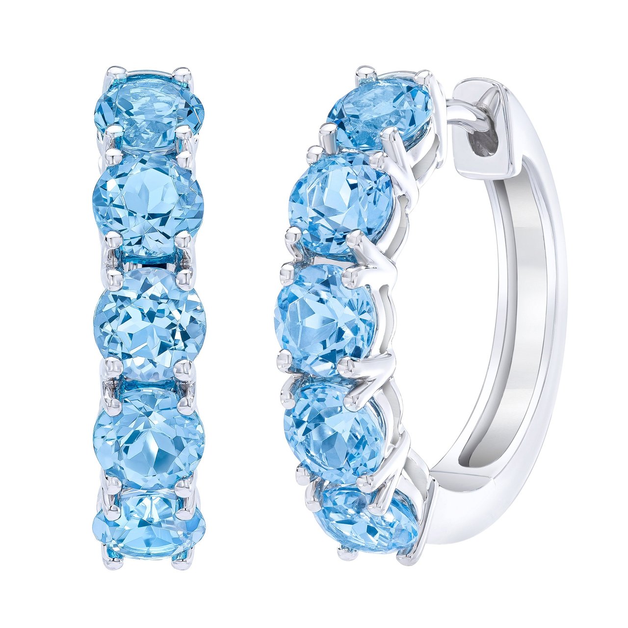 14kt White Gold Swiss Blue Topaz Hoop Earrings - Image 1