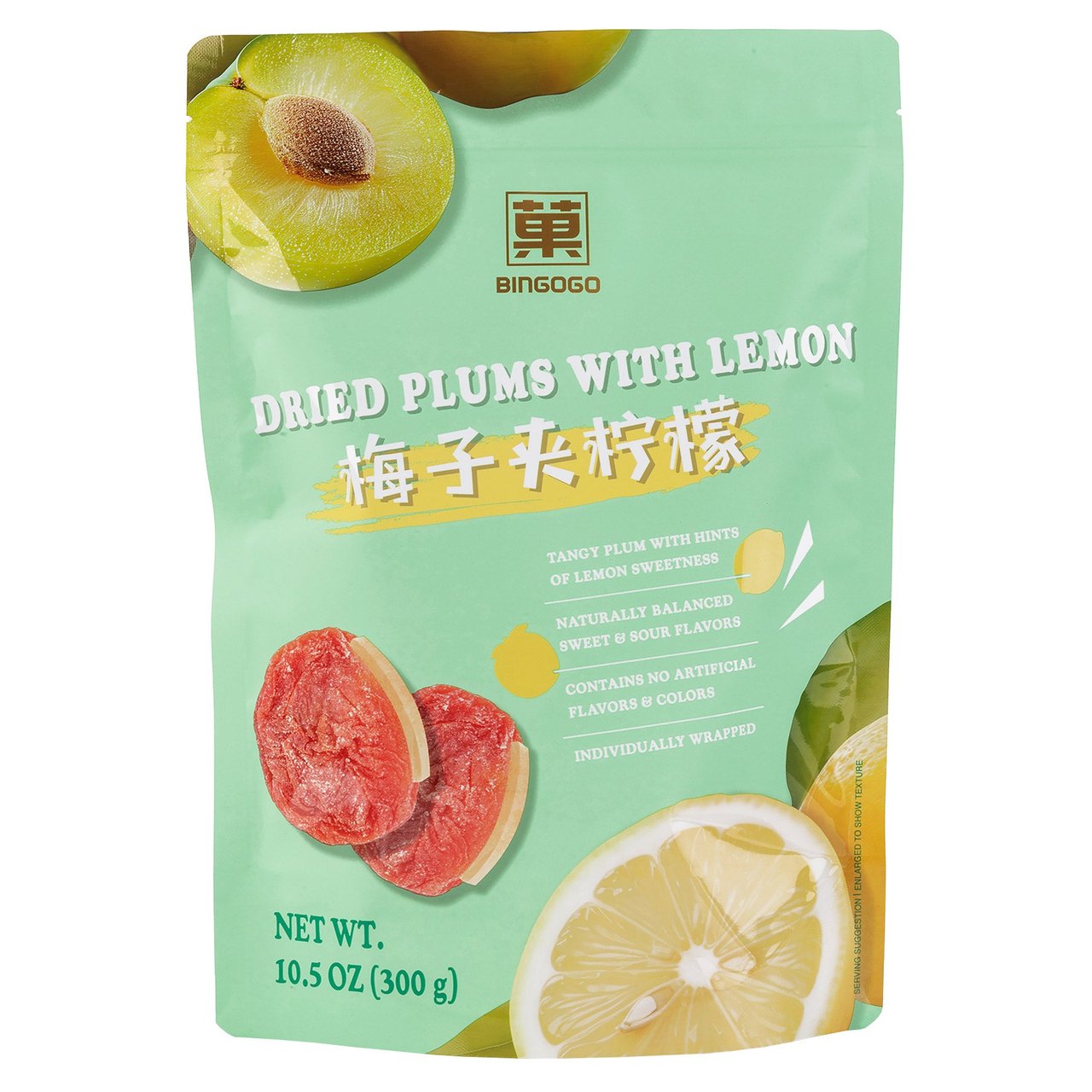 Bingogo Dried Plums with Lemon, 10.58 oz - Image 1