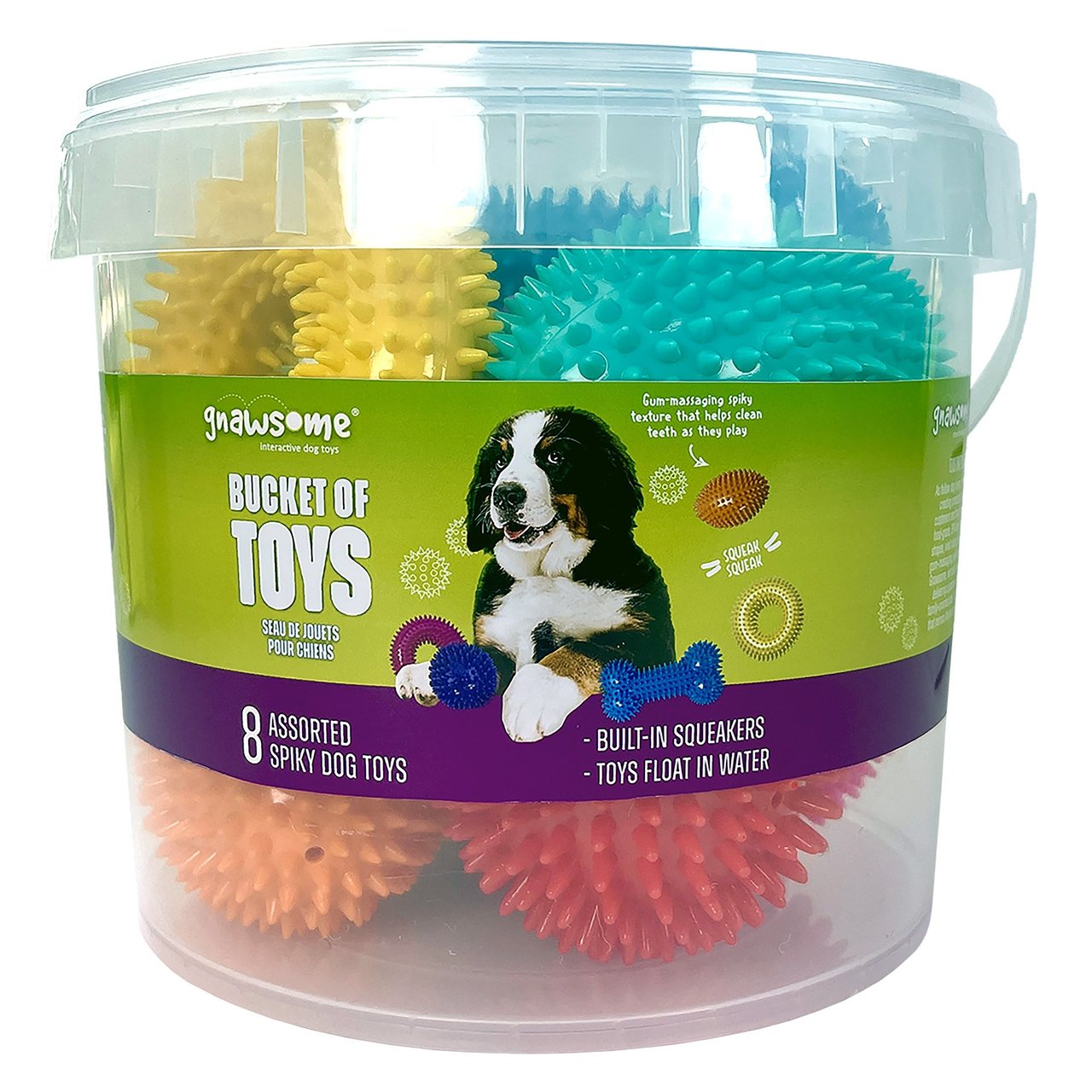 Gnawsome Assorted Spiky Toy Bucket, 8 Count - Image 1