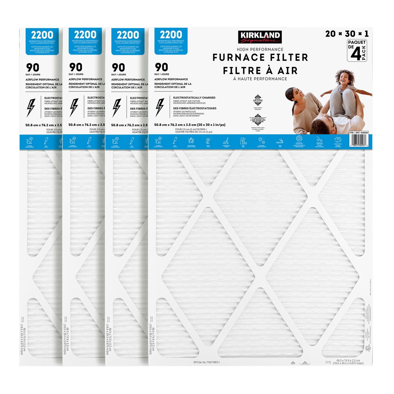 Kirkland Signature Furnace Filter 4 Pack 2200 MPR 20"x30"x1" - Image 1