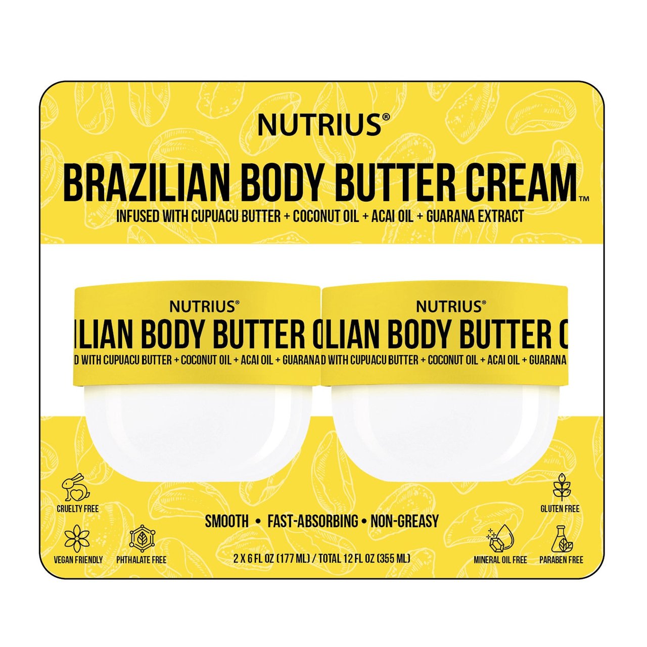 Nutrius Brazilian Body Butter Cream, 6 oz (2-Pack) - Image 1