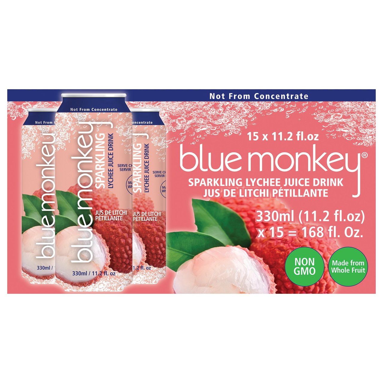 Blue Monkey Sparkling Lychee Juice, 15 x 11.2 oz
