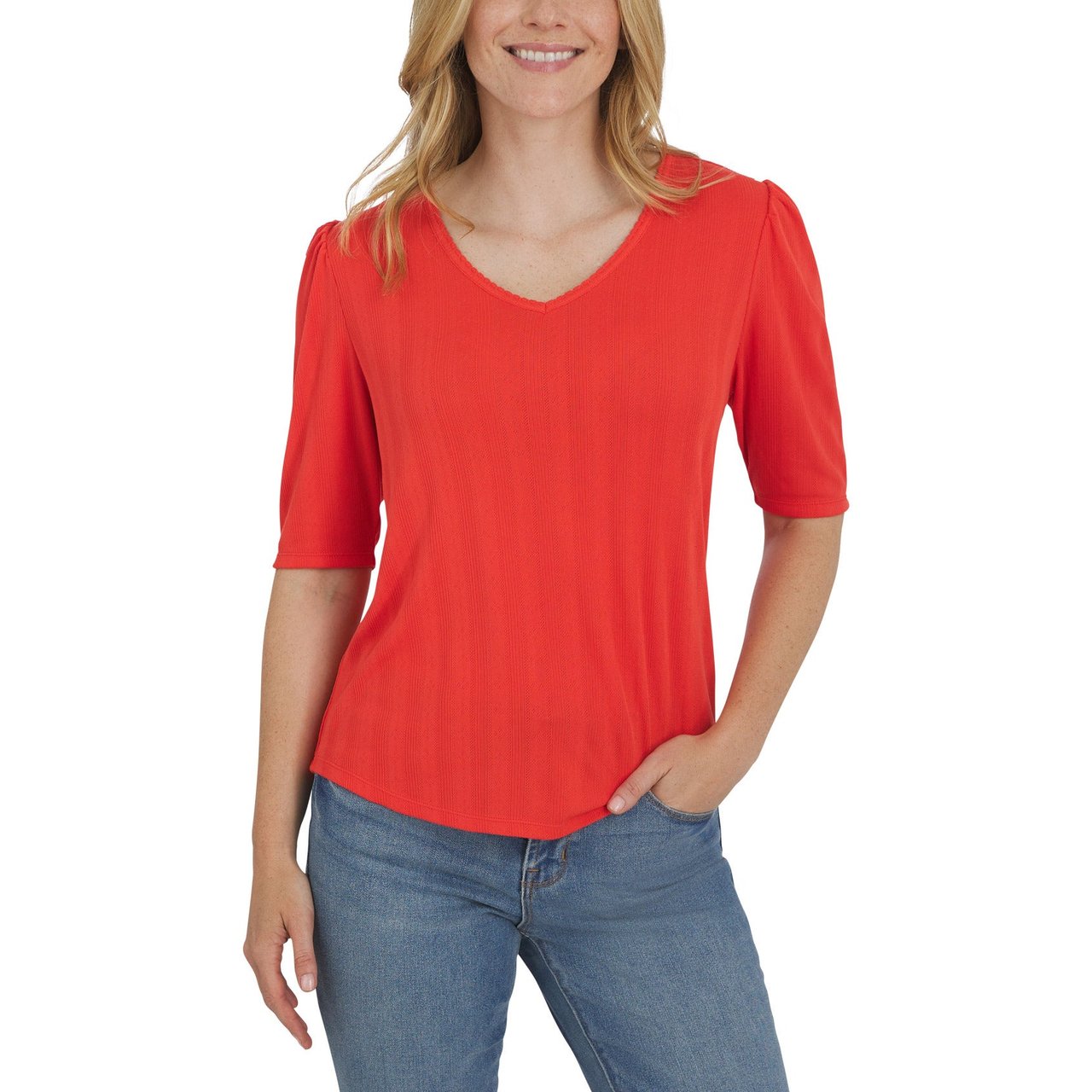 Lands' End Women's Pointelle Elbow Sleeve Top - Image 1
