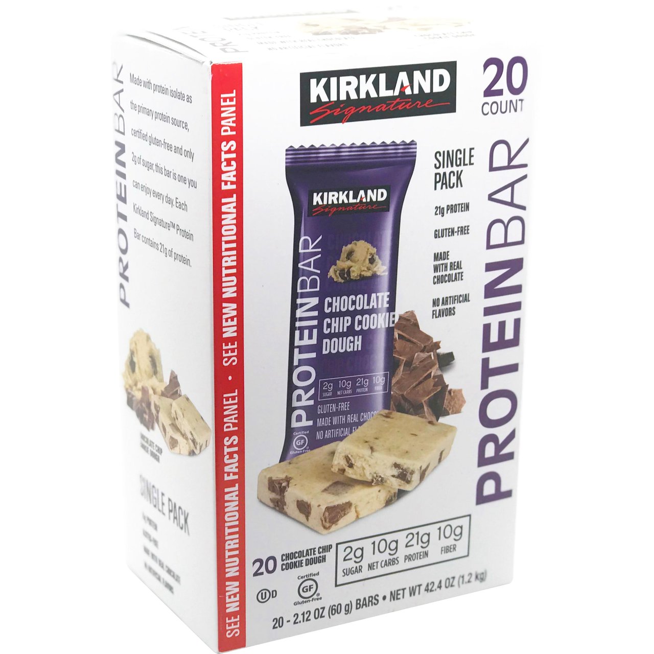 Kirkland Signature Protein Bar Chocolate Chip Cookie Dough 2.12 oz, 20 Count - Image 1