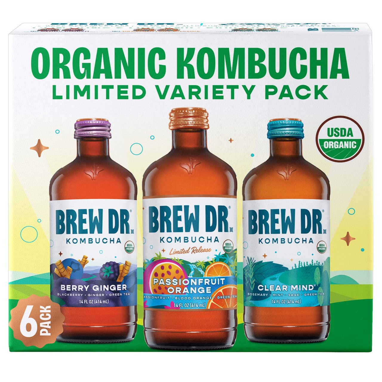 Brew Dr Kombucha Organic Variety Pack, 6 x 14 fl oz - Image 1