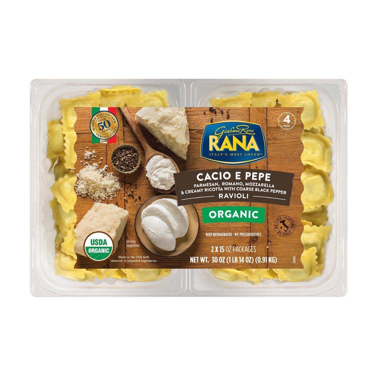 Rana Organic Cacio e Pepe Ravioli, 2 x 15 oz Packages