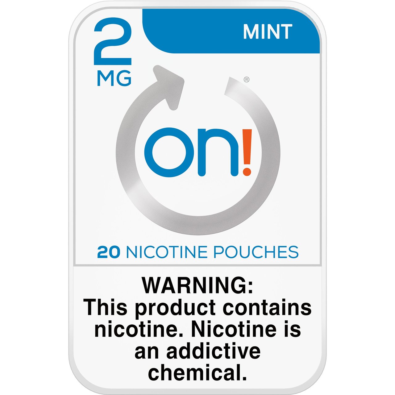 ON! Mint 2mg Nicotine Pouches, 5-Can Roll (20 Count per Can)