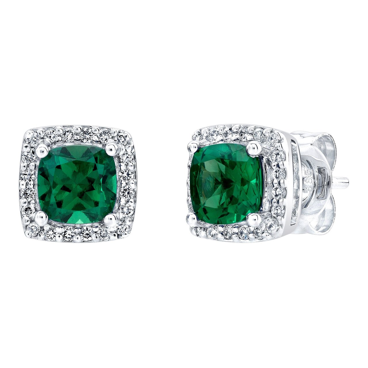 14kt White Gold 0.13 CTW VS2, I Diamond and Lab Emerald Earrings - Image 1