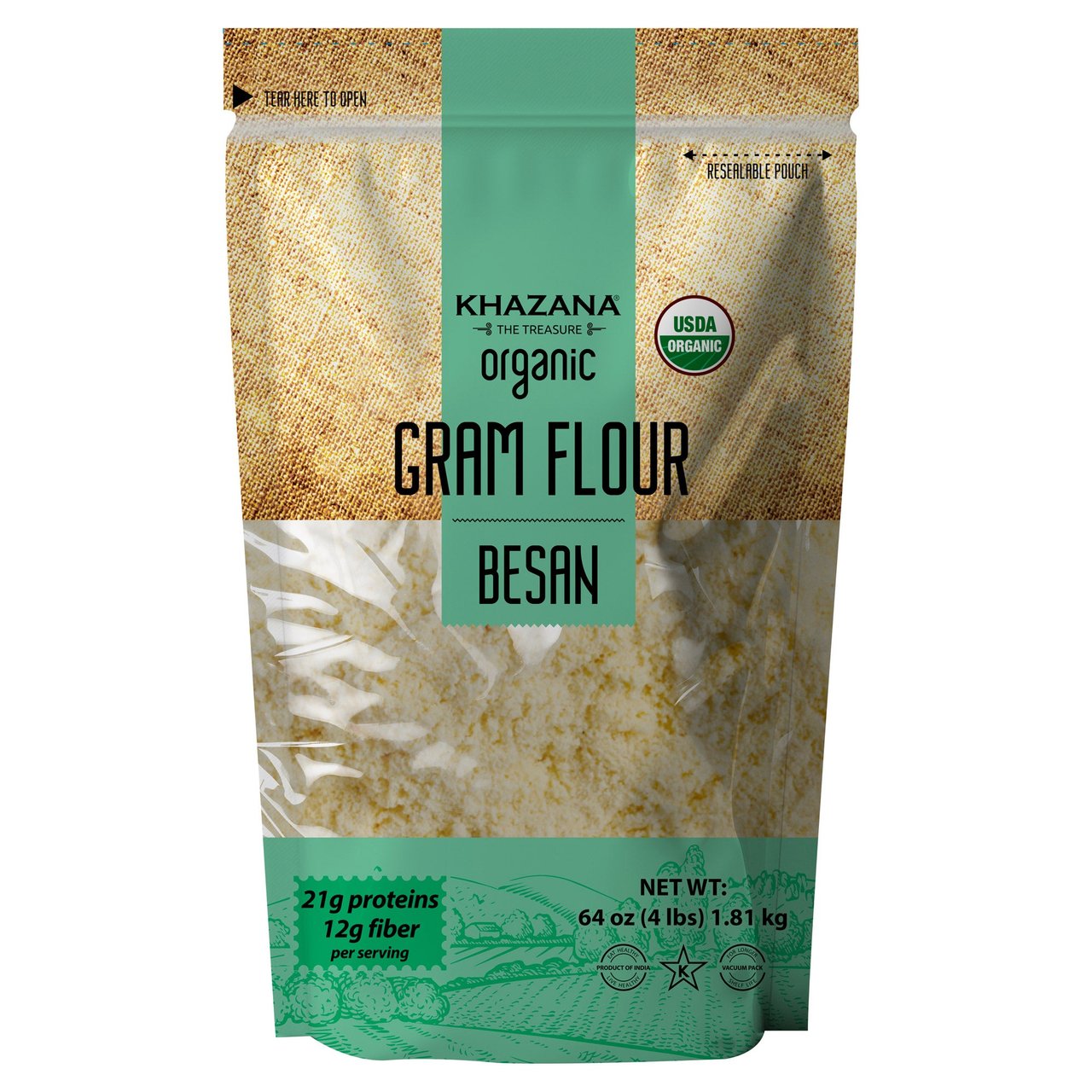 Khazana Organic Besan Gram Flour, 4 Pounds - Image 1