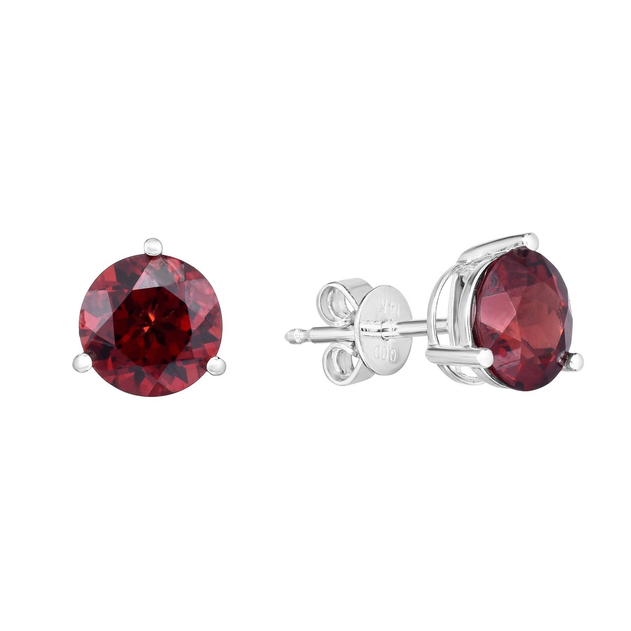 14kt White Gold 7mm Garnet Stud Earrings - Image 1
