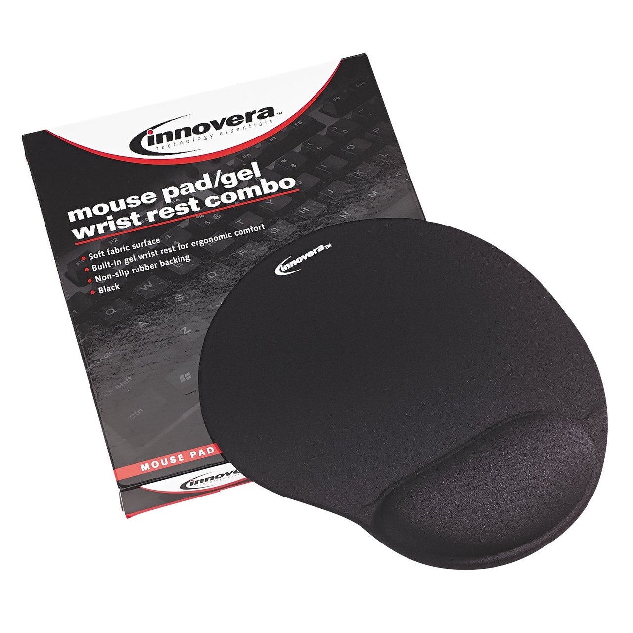 Innovera Black Mouse Pad with Gel Wrist Rest IVR50448 - Image 1