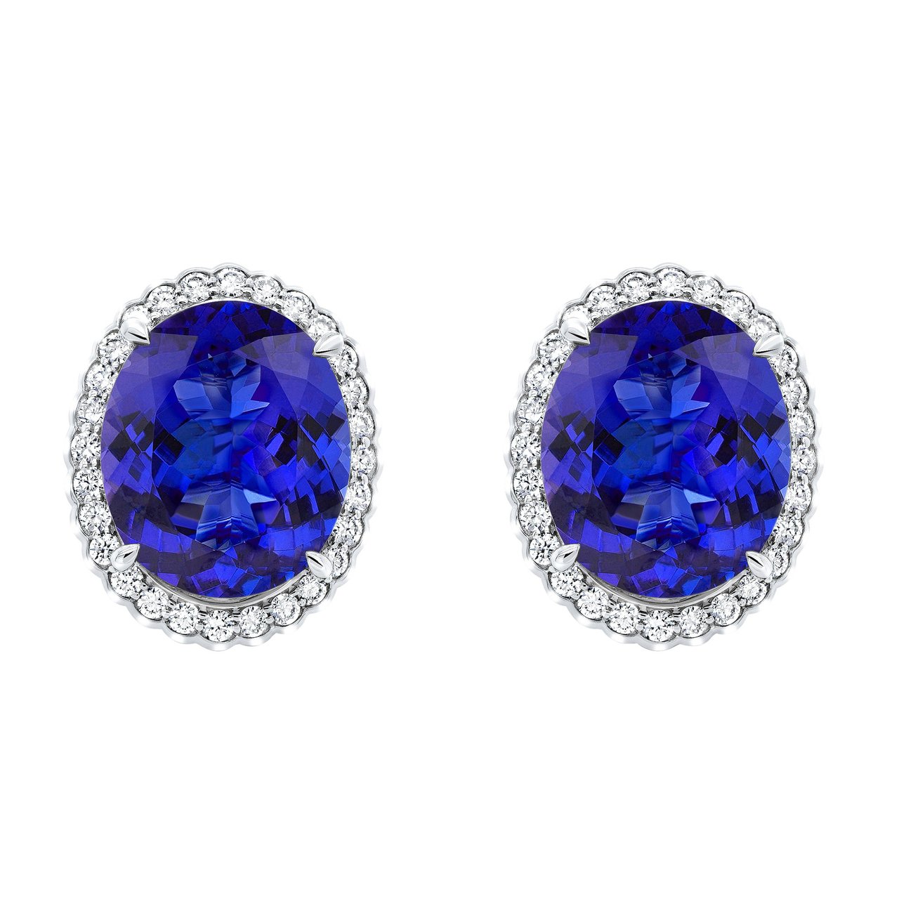 15x13mm Oval Cut Tanzanite & 0.99 CTW Diamond 18kt White Gold Earrings - Image 1