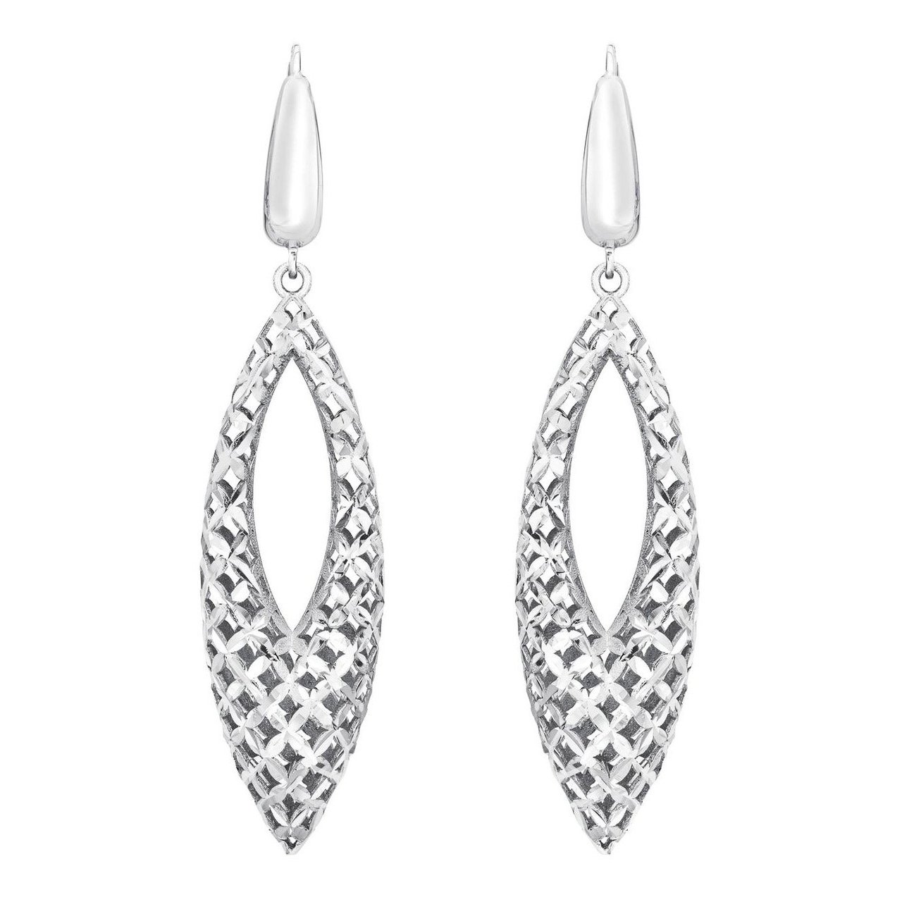 14KT White Gold Teardrop Earrings Made in Italy - Image 1