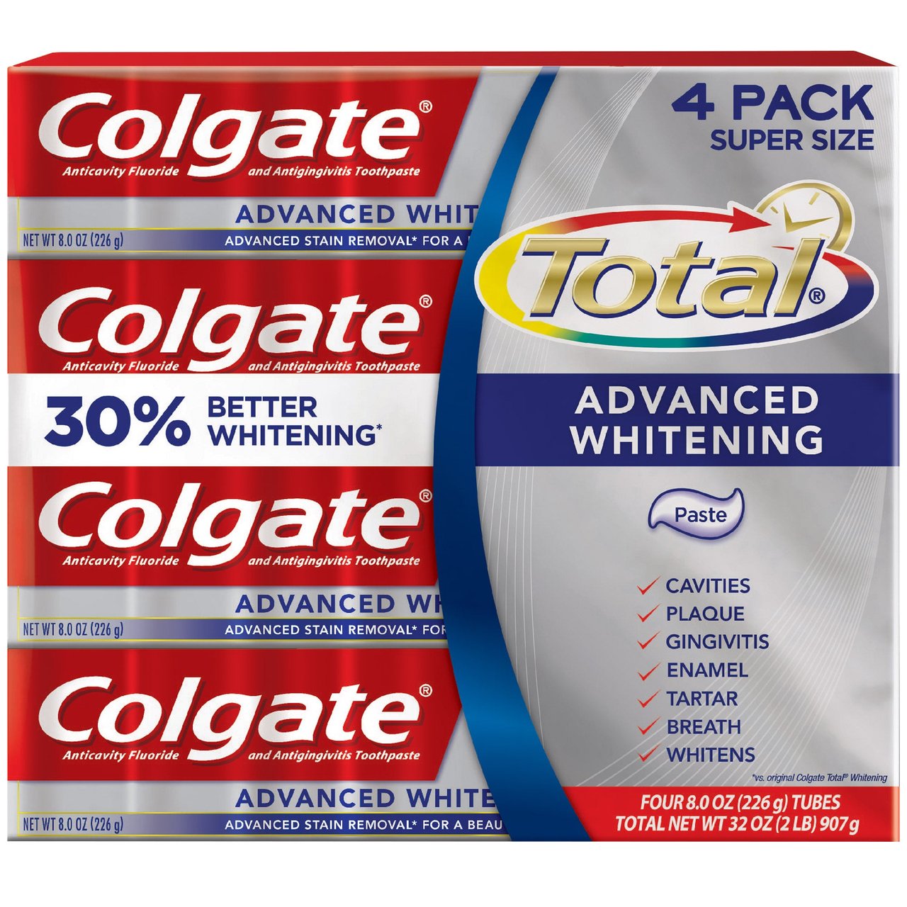 Colgate Total Advanced Whitening Toothpaste, 4 Pack, 8 oz - Image 1