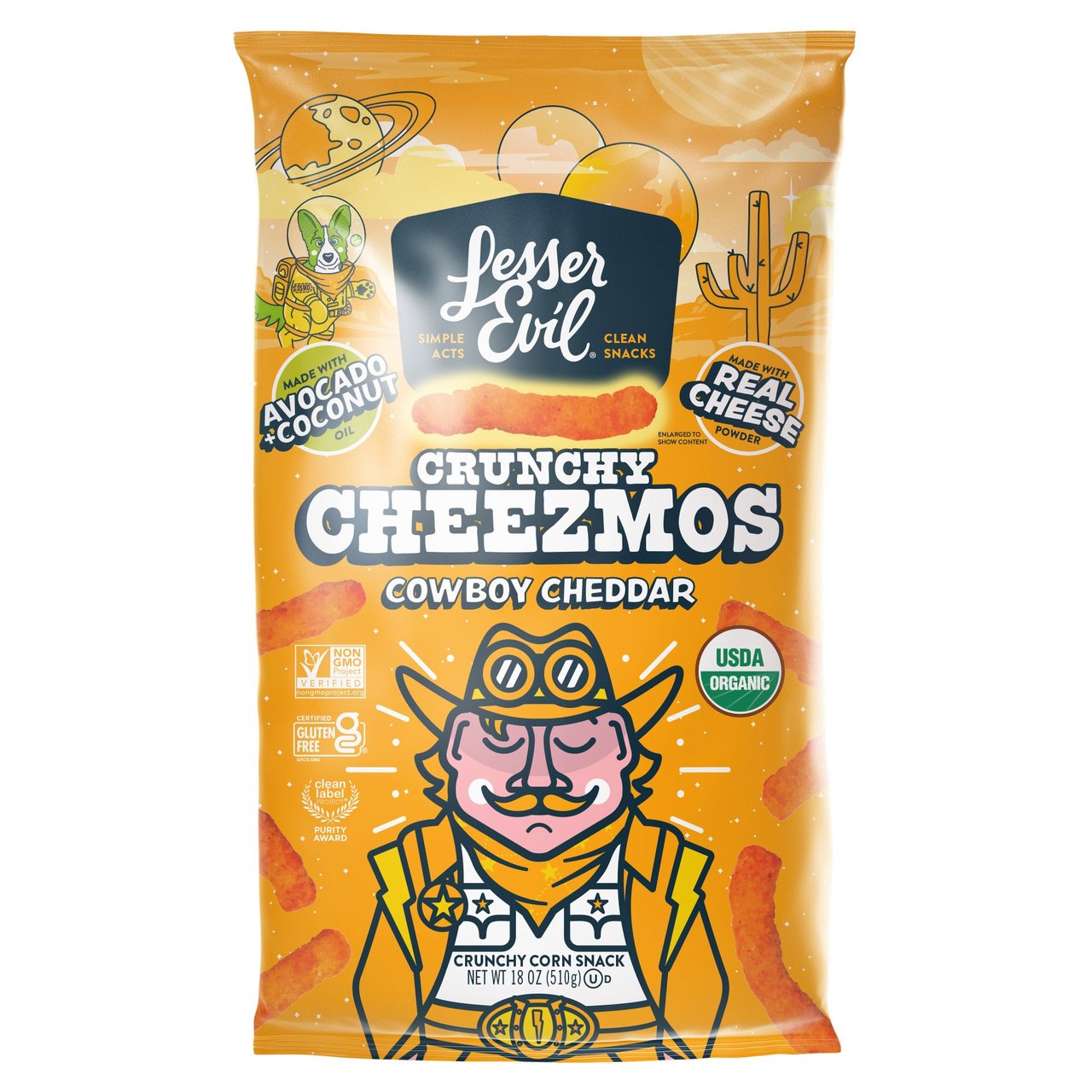 LesserEvil Cheezmos Cowboy Cheddar 18 oz - Image 1