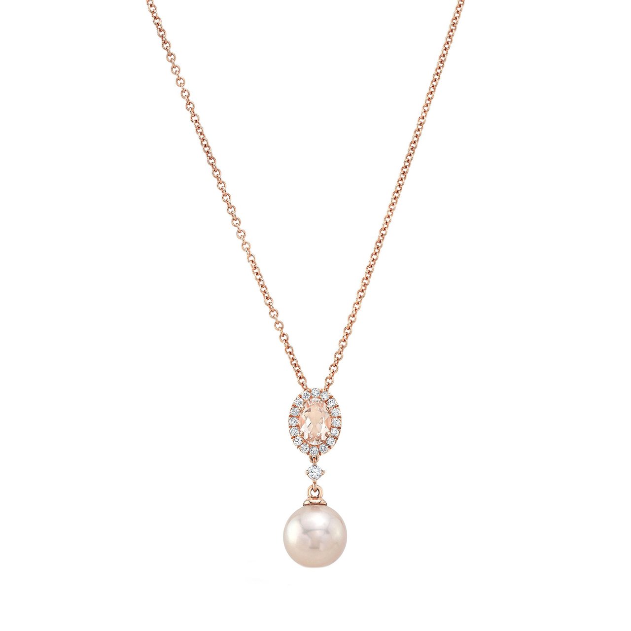 14KT Rose Gold .11 CTW Diamond & 8-8.5MM Freshwater Cultured Pearl & Morganite Pendant - Image 1