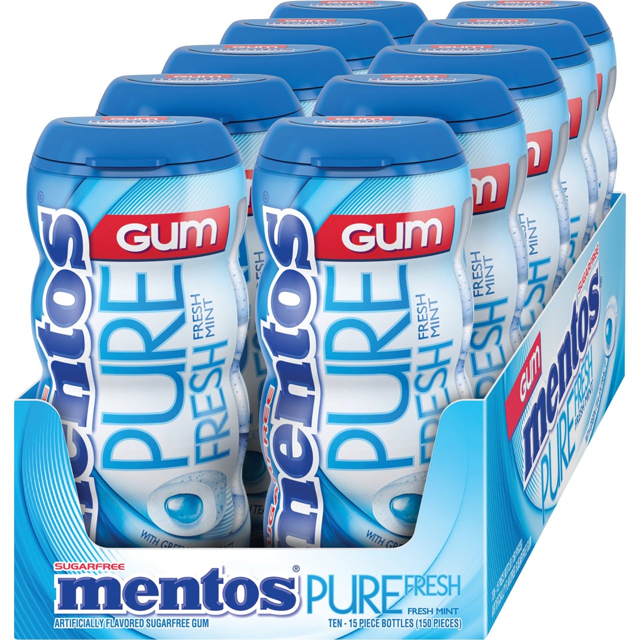 Mentos Pure Fresh Sugar Free Mint Gum, 10 Count / 15 Pieces Each