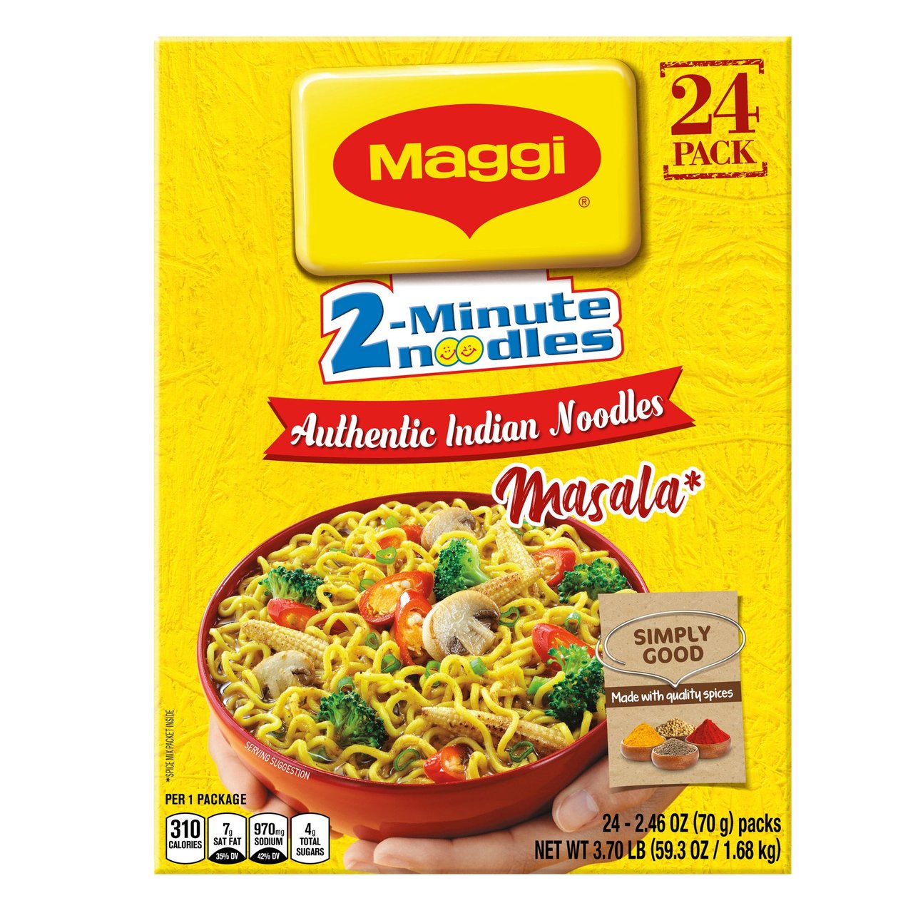 Maggi 2-Minute Masala Noodles, 24-Pack (2.46 oz each) - Image 1