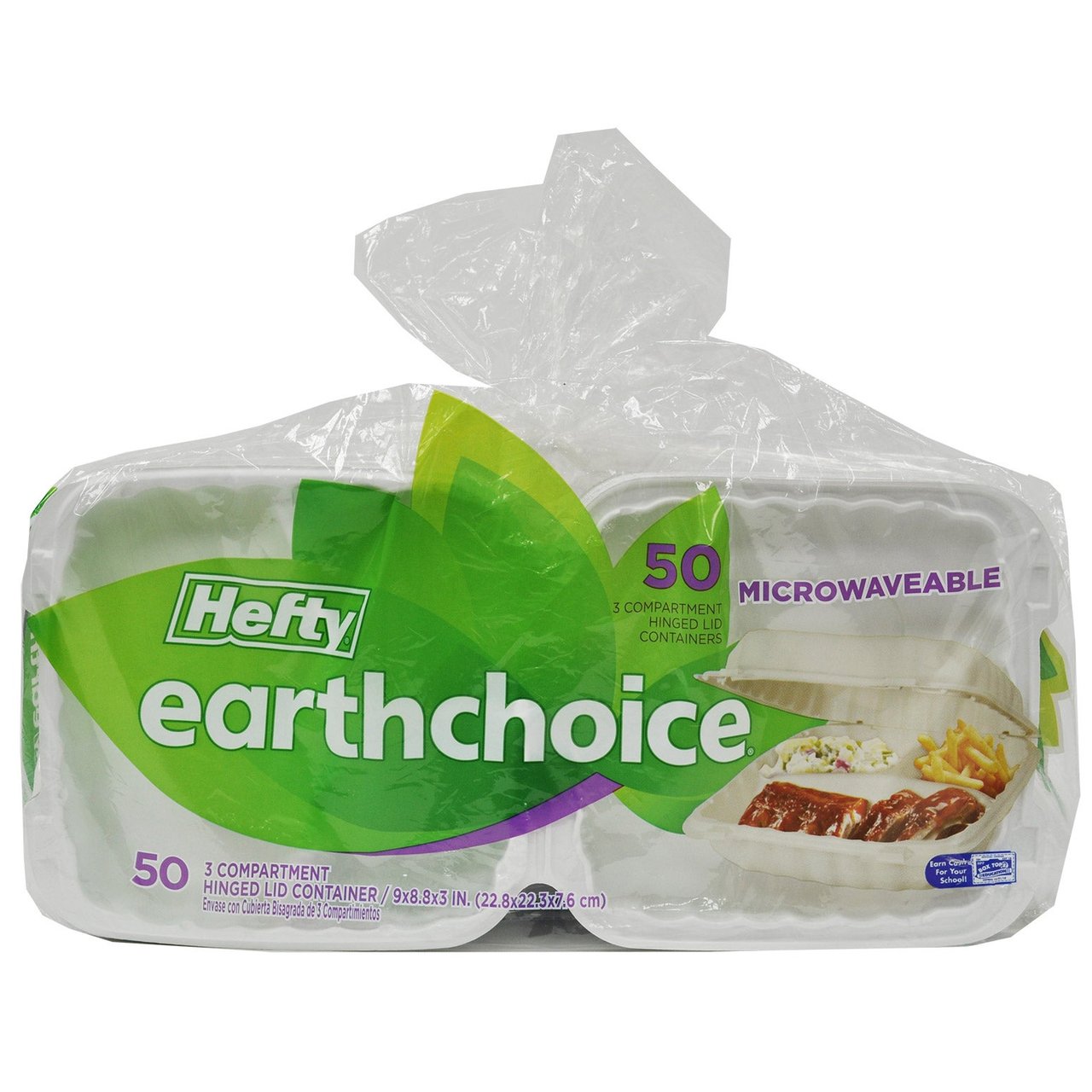 Hefty EarthChoice 3-Compartment Hinged Lid Containers, 9", 50 Count - Image 1