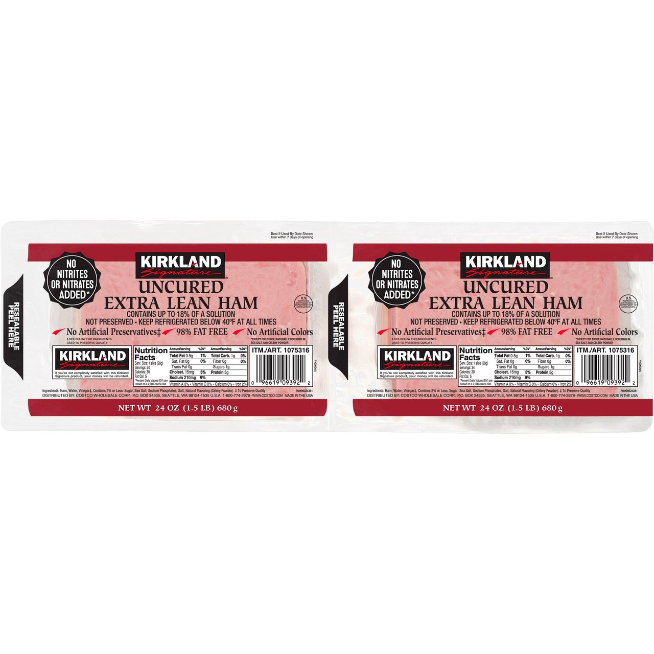 Kirkland Signature Extra Lean Sliced Ham 2/1.5 lb - Image 1