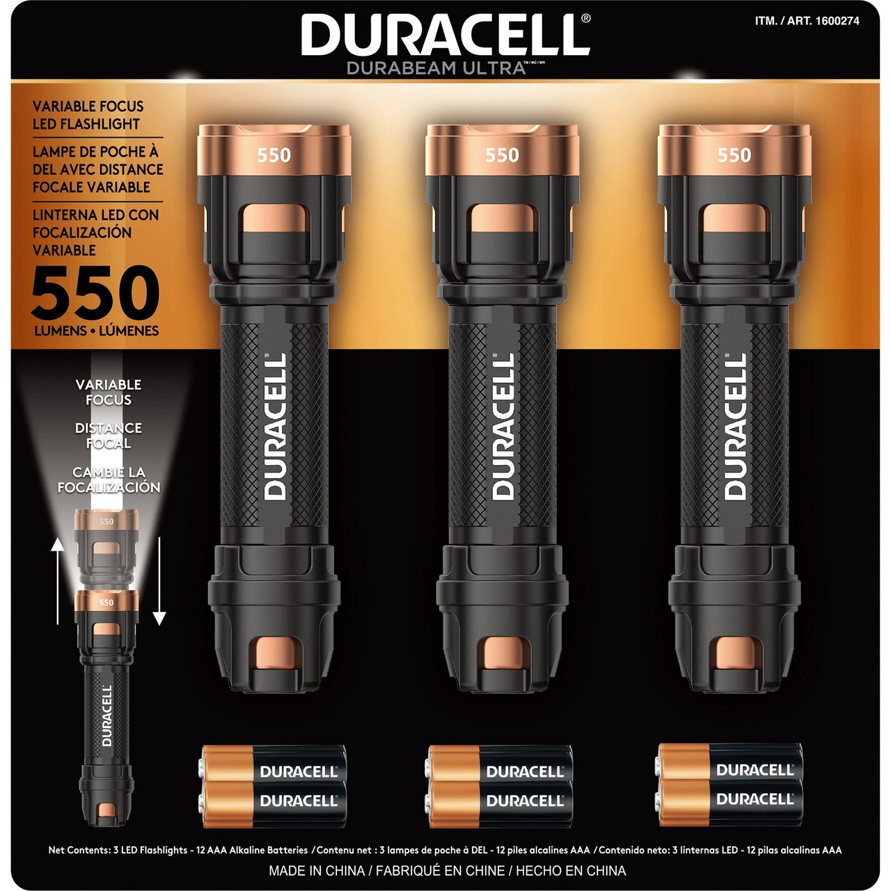 Duracell Durabeam Ultra LED Flashlights, 550 Lumens, 3-Pack - Image 1