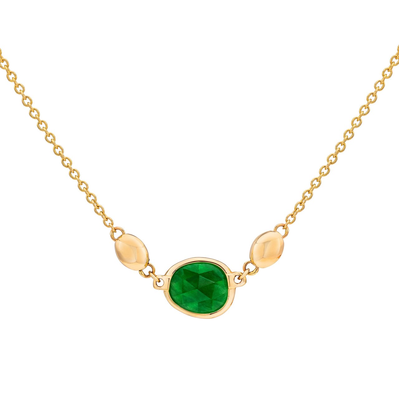 Green Jade and Beaded 14kt Yellow Gold 18 Inch Necklace - Image 1