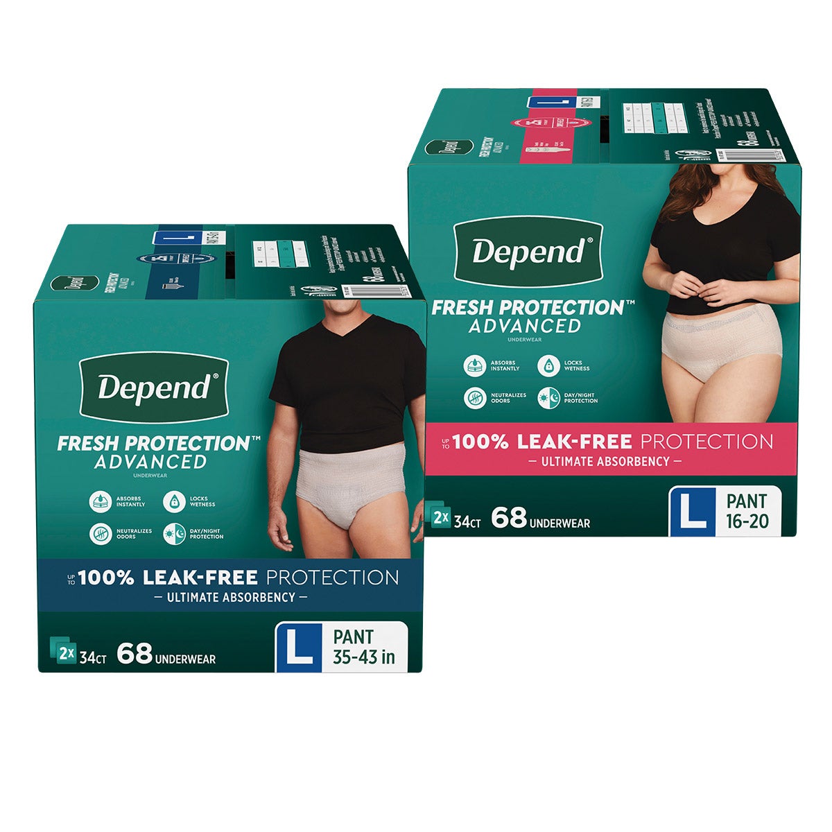 Depend Fresh Protection Advanced Men & Women L 68ct