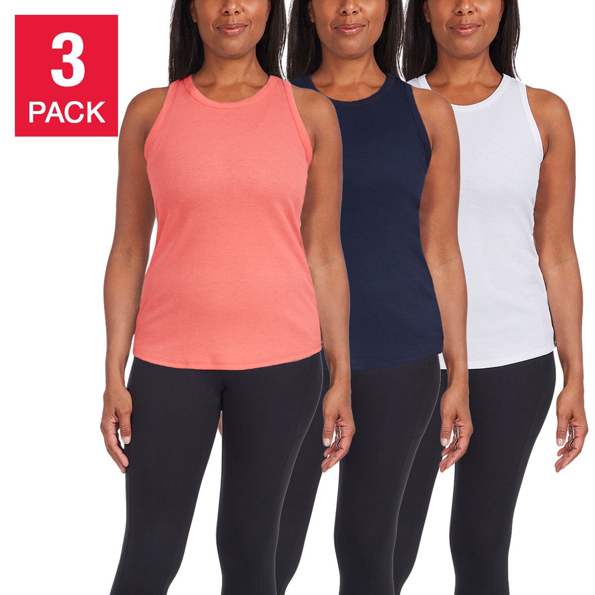 Danskin Ladies' Ribbed Tank Top, 3-Pack